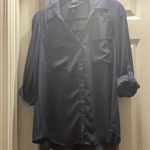 Blue, v neck, button down